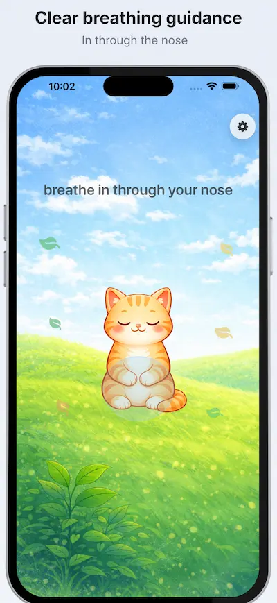 Belly Breath Buddy breathing animation with expanding circle over the cat's belly