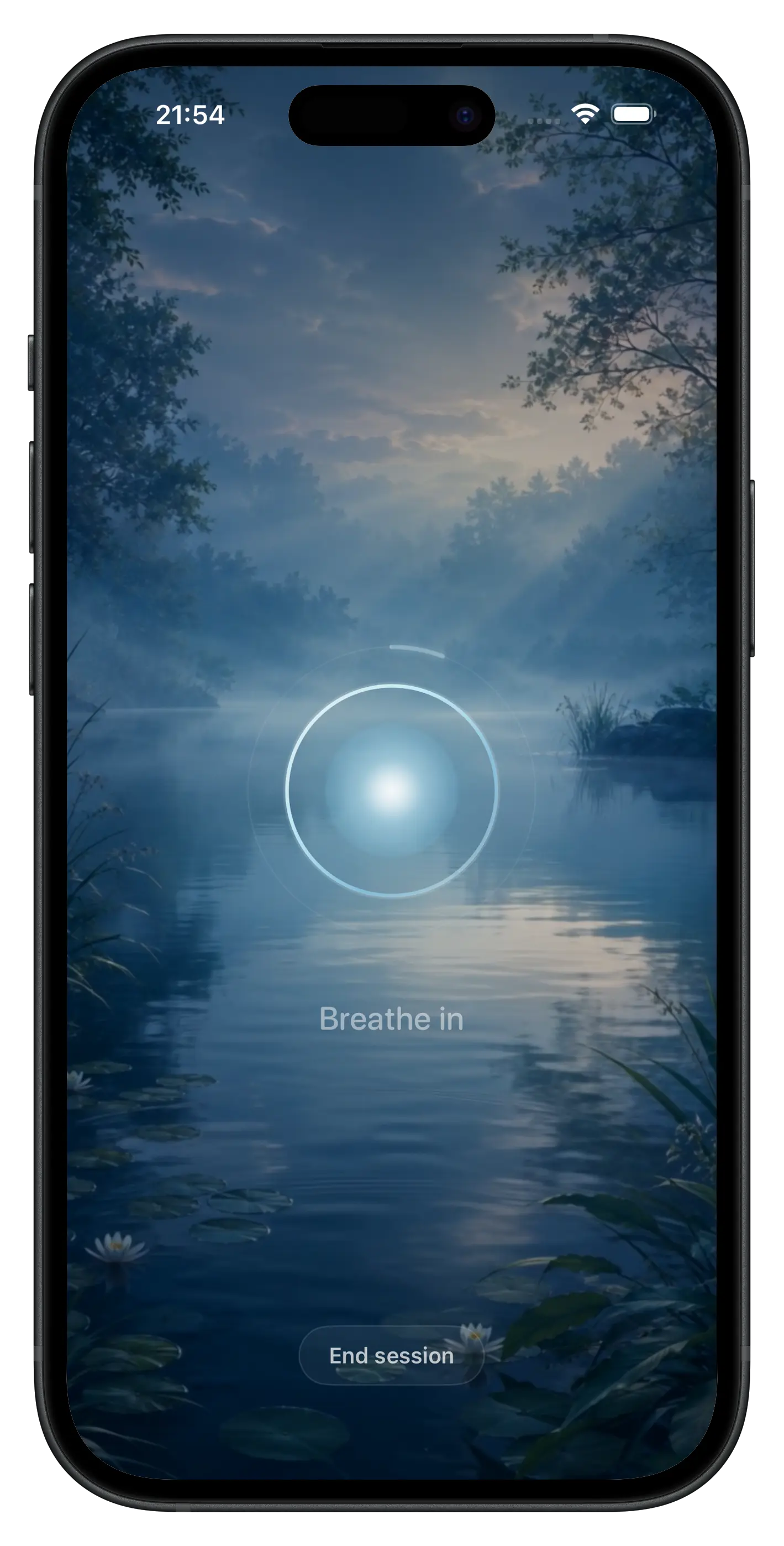 Calm Pulse session setup with breathing style and duration